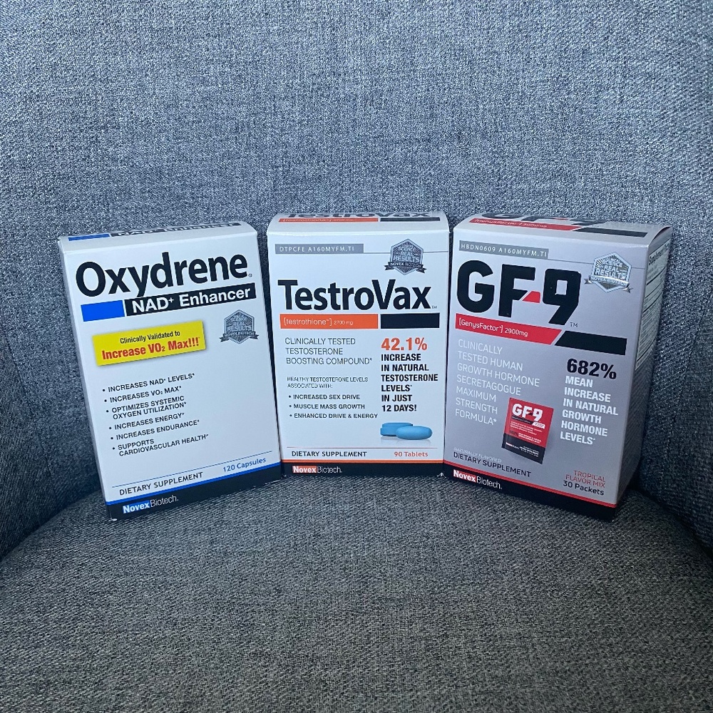 GF-9, TestroVax, Oxydren NAD+ Enhancer Trio